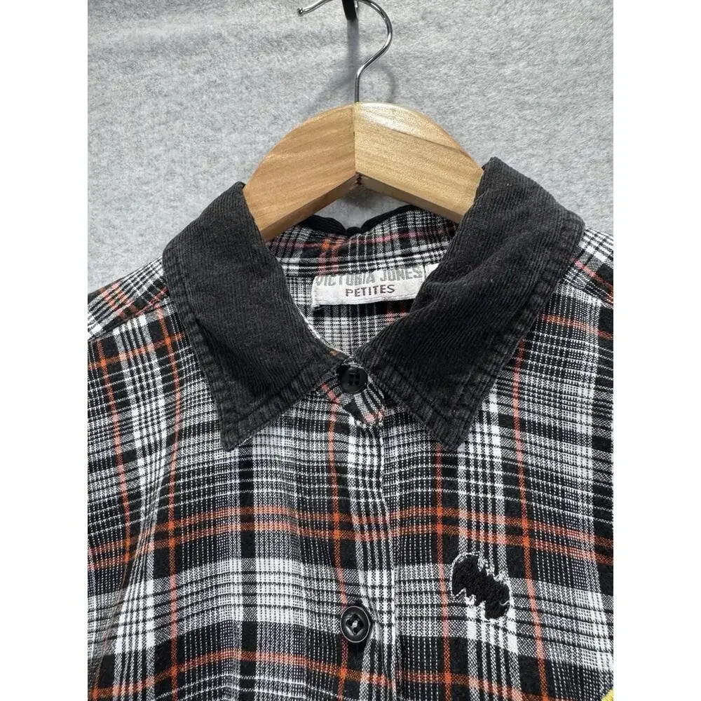 Vintage Victoria Jones Petite Large Halloween Plaid Button Top Holiday Artsy Fun